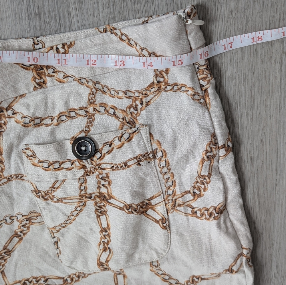 Maeve Anthropologie Cream Wide-Leg Flowy Cropped Chain Print Palazzo Pants Sz 14 - Picture 9 of 12